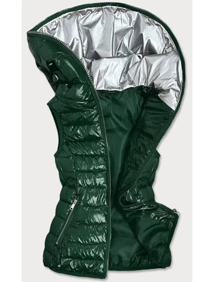 Zelená lesklá prešívaná dámska vesta (B9563)