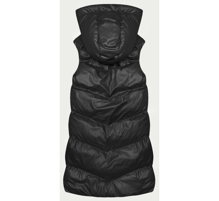 Dlhá čierna páperová vesta s kapucňou (5M3183-392)