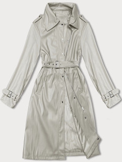 Voľný dámsky kabát z ekologickej kože J Style v studenej béžovej farbe (11Z8101)