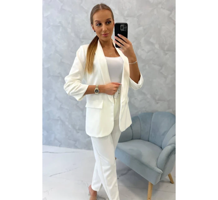 Elegantná súprava saka a nohavíc vo farbe ecru