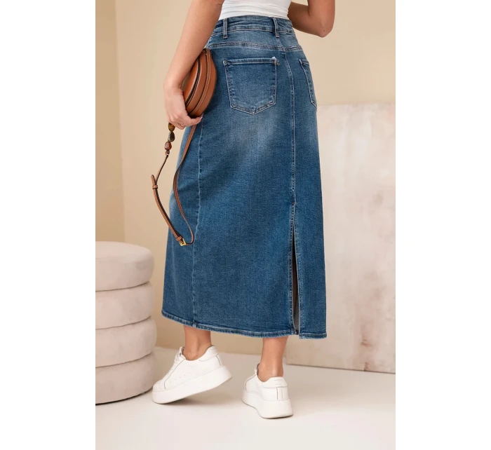 Džínsová midi sukňa s vysokým pásom M.Sara modrá Džínsová midi sukňa s vysokým pásom M.Sara modrá