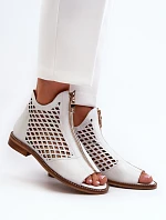 Zazoo 977/L Skórzane Ażurowe Sandały Na Zamek Białe