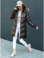 Dámská prošívaná zimní bunda z umělé kožešiny s kapucí hnědá Dstreet model 21979679 - FashionStreet