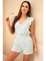 Dámsky mušelínový overal s volánikmi mätová