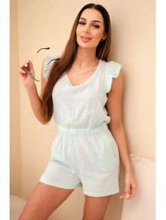 Dámsky mušelínový overal s volánikmi mätová