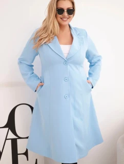 Dámsky klasický kabát Plus Size s gombíkmi a golierom Blue
