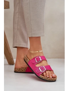 Materiałowe Klapki Na Korkowej Podeszwie Z Klamrami Fuksja Atera