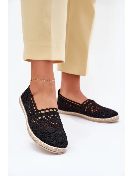 Koronkowe Espadryle Damskie Czarne Adelira
