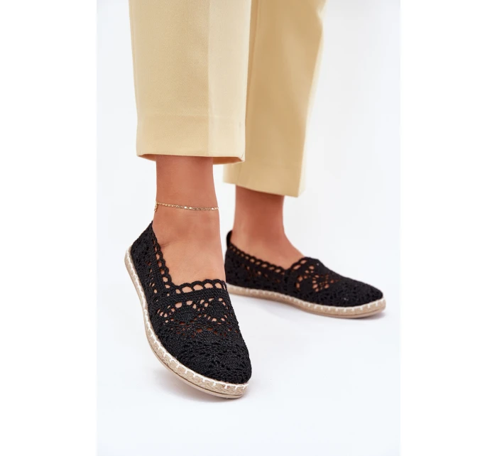 Koronkowe Espadryle Damskie Czarne Adelira