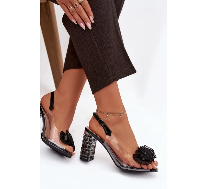 Sandály na podpatku s krystaly D&A MR52-237 Černé