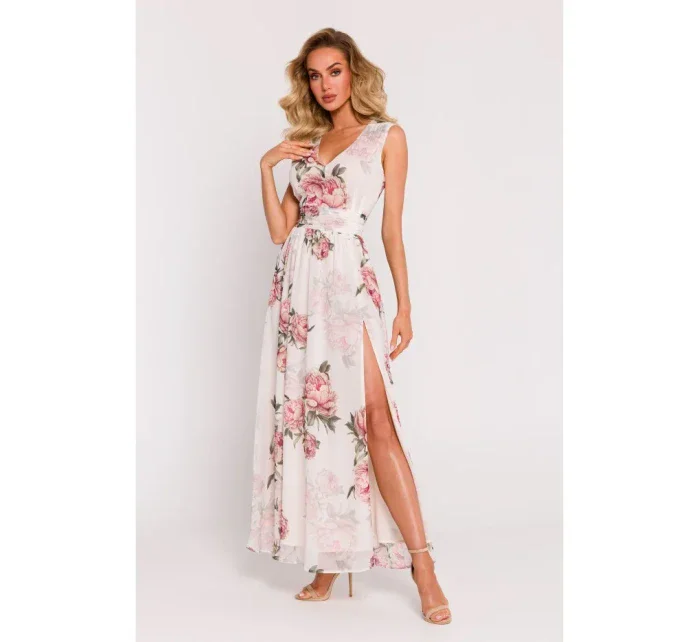 M781 Šifonové maxi šaty s rozparkom na nohách - model 2