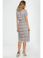 model 16165131 Krajkové midi šaty s výstřihem šedé - Moe model 16165131 Krajkové midi šaty s výstřihem šedé - Moe