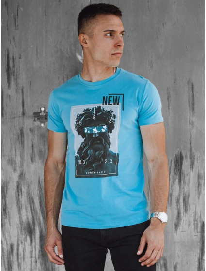 Pánske tyrkysové tričko s potlačou FashionStreet RX5551 Pánske tyrkysové tričko s potlačou FashionStreet RX5551