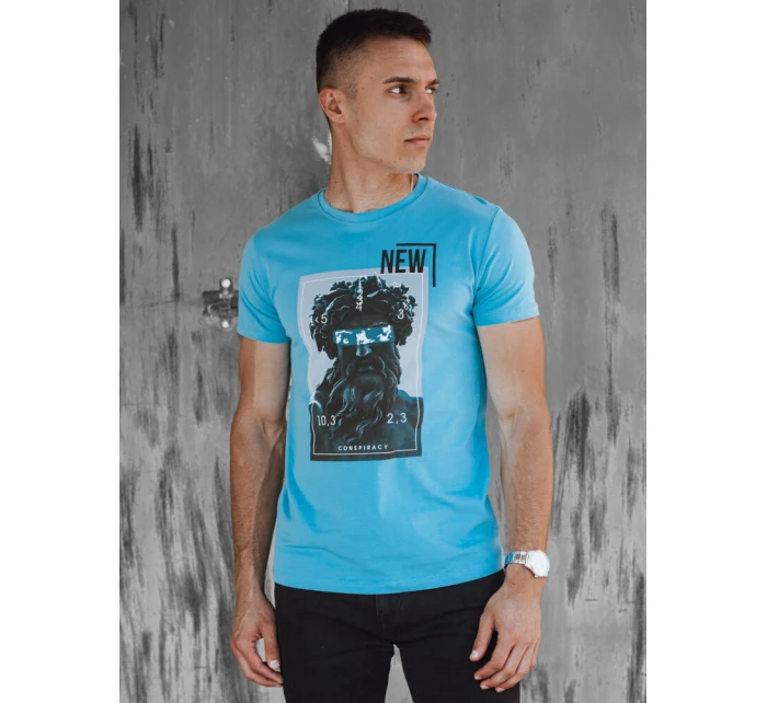 Pánske tyrkysové tričko s potlačou FashionStreet RX5551 Pánske tyrkysové tričko s potlačou FashionStreet RX5551