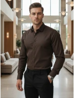 Pánská elegantní hladká tmavě hnědá košile SLIM FIT Dstreet model 21995754 - FashionStreet