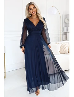 – elegantní maxi šaty s výstřihem do V – tmavě modré model 22356543 - numoco basic