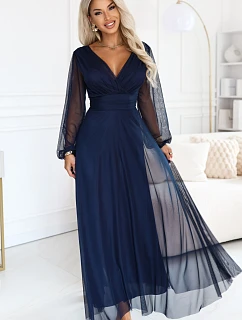 – elegantní maxi šaty s výstřihem do V – tmavě modré model 22356543 - numoco basic