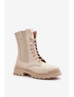 Kožené Dámské Botky Workery Šněrovací Světle Béžové Nicole model 21636175 - Boto Kožené Dámské Botky Workery Šněrovací Světle Béžové Nicole model 21636175 - Boto