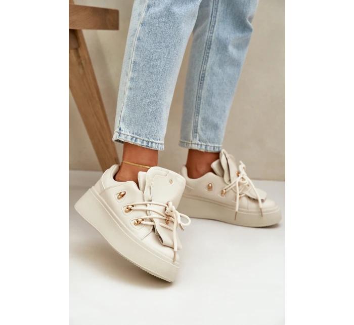 Sneakersy Damskie Na Platformie Beżowe Dolistana
