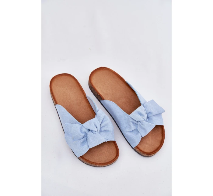 Klapki Damskie Na Korkowej Podeszwie Kokardką Niebieskie Seressa Klapki Damskie Na Korkowej Podeszwie Kokardką Niebieskie Seressa