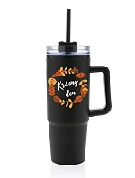 BEAUTIFUL DAY (AUTUMN) - čierny cestovný termohrnček s priehľadným viečkom 900 ml