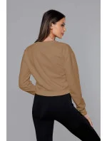 Tenká krátká dámská tepláková mikina v cappuccino barvě model 18378928 - J.STYLE