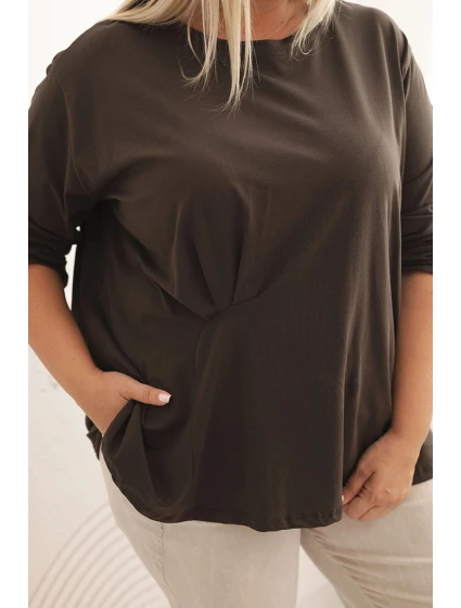 Dámská blůza Plus Size s bavlnou, kapsou a ohrnutým rukávem kiwi