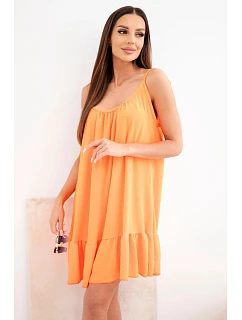 Dámske viskózové šaty bez ramienok s volánom a viazaním oranžové