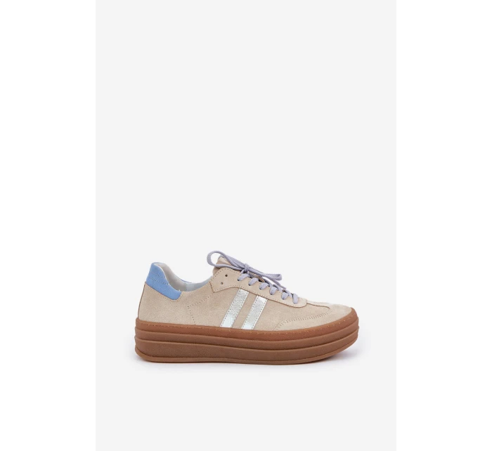 Zazoo N1068S4 Damskie Zamszowe Sneakersy Na Platformie Beżowe