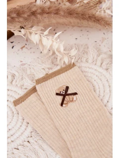 Bavlněné ponožky pruhované s medvídkem Béžové