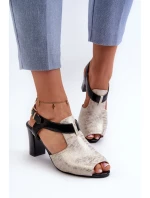 Dámske sandále na vysokom podpätku z ekokože, zlaté a čierne Queenmarie Dámske sandále na vysokom podpätku z ekokože, zlaté a čierne Queenmarie