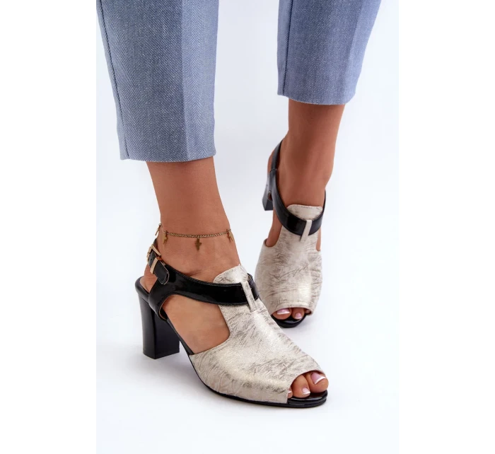 Dámske sandále na vysokom podpätku z ekokože, zlaté a čierne Queenmarie Dámske sandále na vysokom podpätku z ekokože, zlaté a čierne Queenmarie
