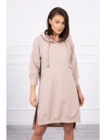 Šaty s kapucňou a dlhším chrbtom béžové Šaty s kapucňou a dlhším chrbtom béžové