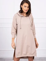 Šaty s kapucňou a dlhším chrbtom béžové