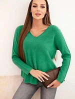 Dámsky viskózový sveter s výstrihom do V zelený