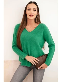 Dámsky viskózový sveter s výstrihom do V zelený