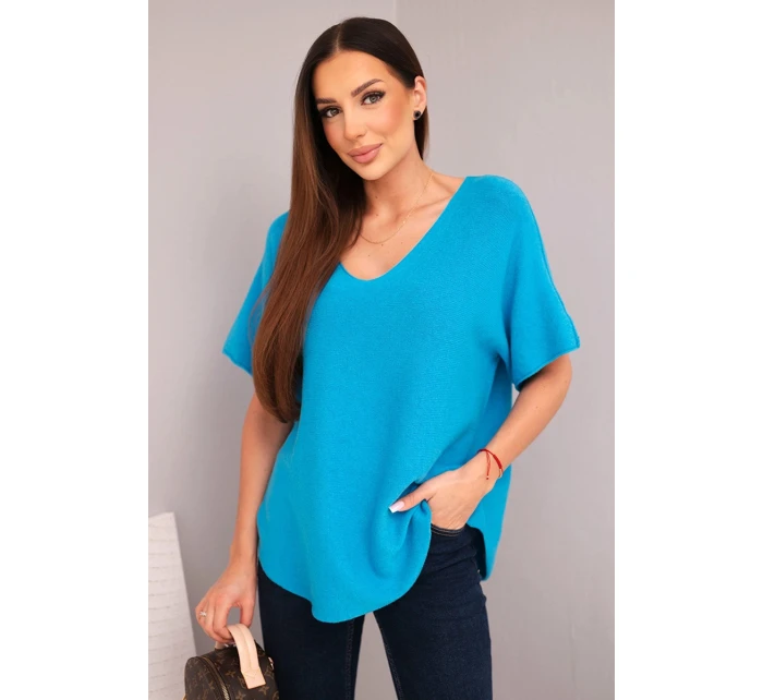 Dámská svetr s krátkým rukávem a výstřihem do V tyrkysová Dámská svetr s krátkým rukávem a výstřihem do V tyrkysová
