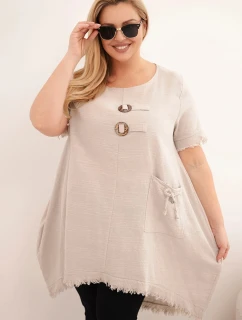 Dámské bavlněné šaty Plus Size s delším zadním dílem a kapsou béžová