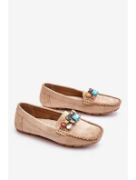 Damskie Zamszowe Mokasyny Z Kryształkami Beżowe Lucille