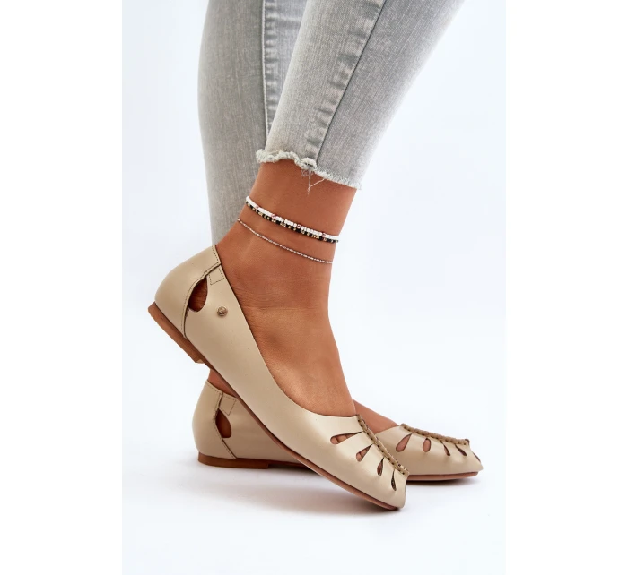 model 21650286 Pohodlné Dámské Kožené Baletky Beige - Zazoo