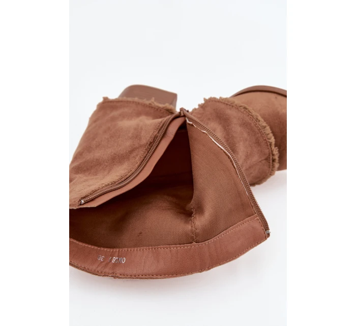 Dámské kotníkové boty na podpatku s límcem světle hnědé model 21714385 - Boto