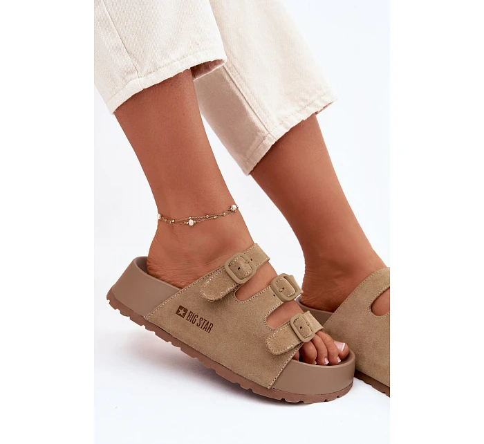 Dámské pantofle na masivní platformě s řemínky Big Star Béžové