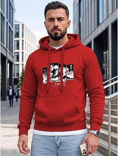 Pánská mikina s kapucí a potiskem TOKYO, červená, FashionStreet NX5146BX