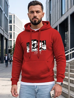 Pánská mikina s kapucí a potiskem TOKYO, červená, FashionStreet NX5146BX