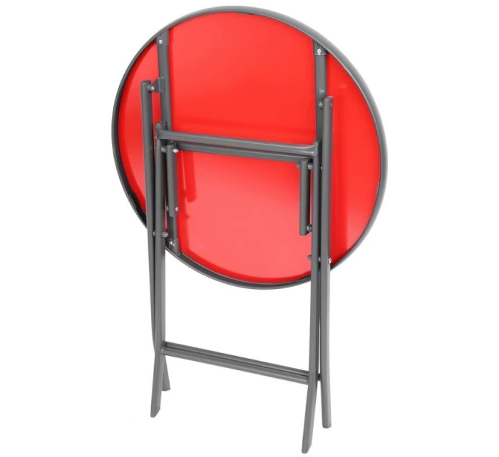 BALKÓNOVÝ NÁBYTOK SADA OKRÚHLY STÔL A 2 SKLADACIE STOLIČKY ČERVENÁ