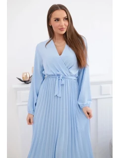 Šaty s viazaným skladaným lemom modré
