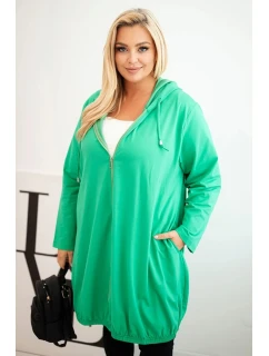 Dámská mikina Plus Size bavlněná s kapucí a zipem zelená