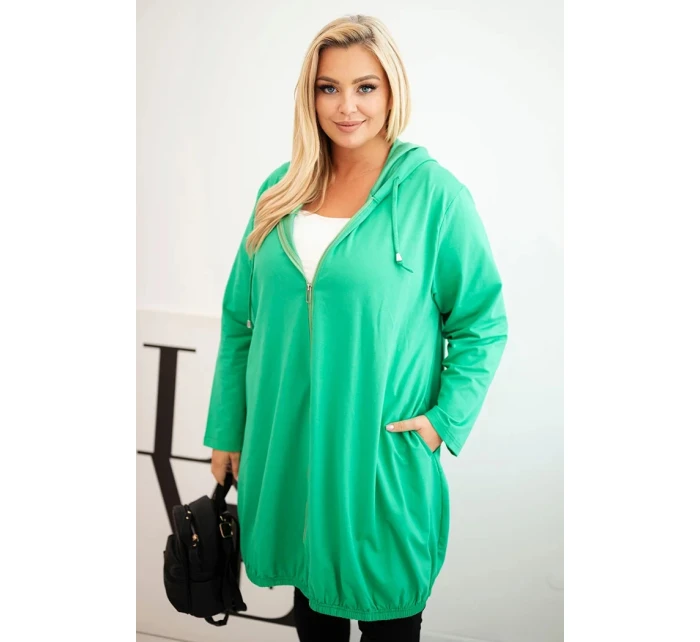 Dámská mikina Plus Size bavlněná s kapucí a zipem zelená