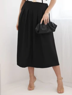Dámská viskózová sukně s páskem a záhyby černá