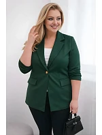 Dámské sako z viskózy Plus Size s dlouhým rukávem a límcem tmavě zelené